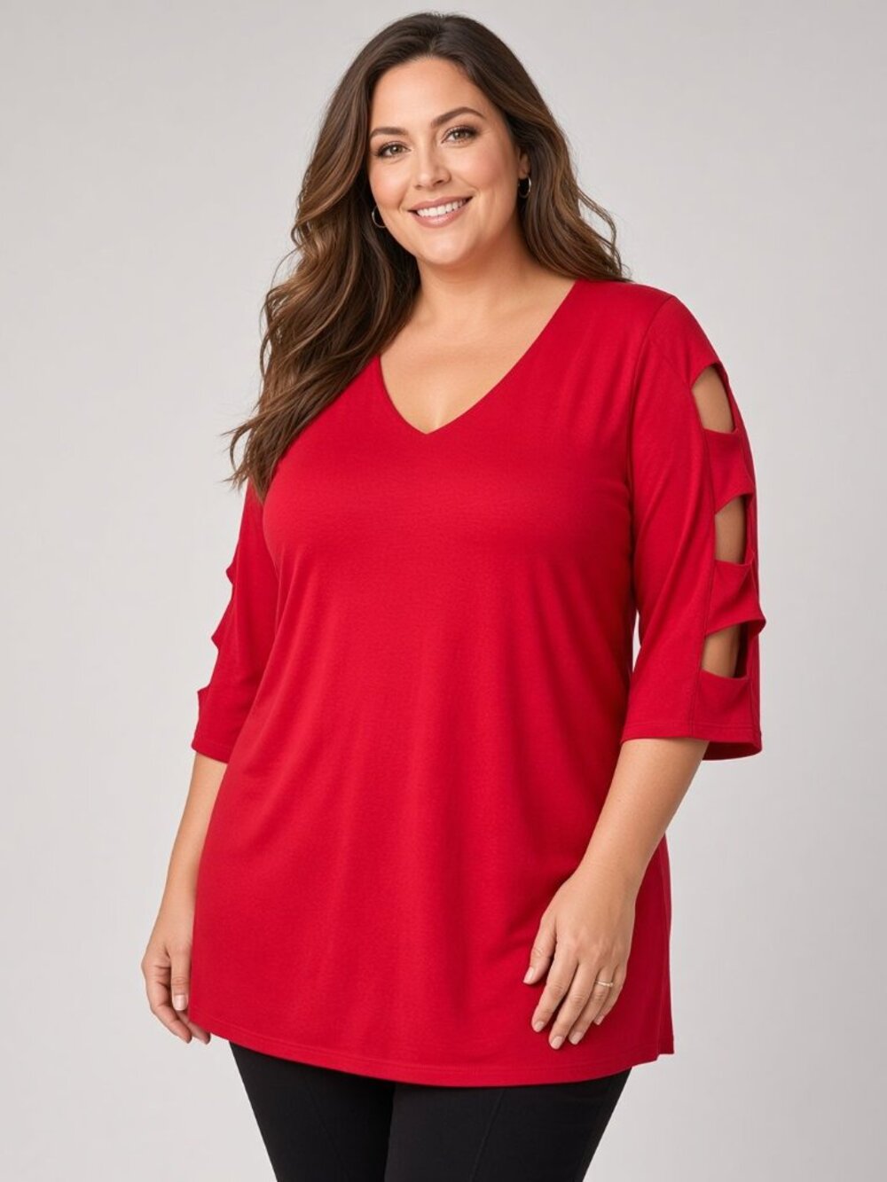 Ciara Sun Woo Red Cutout Sleeve Top XL V Neck Party Glam Blouse